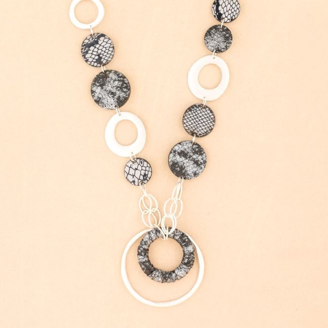 SUEDE LEATHER METAL RING LONG NECKLACE