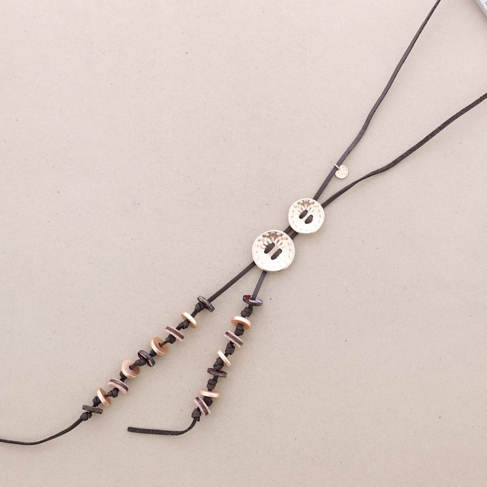 SUEDE LEATHER LONG METAL NECKLACE