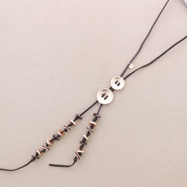 SUEDE LEATHER LONG METAL NECKLACE