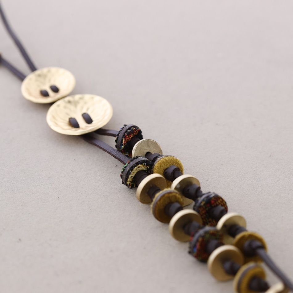 SUEDE LEATHER LONG METAL NECKLACE