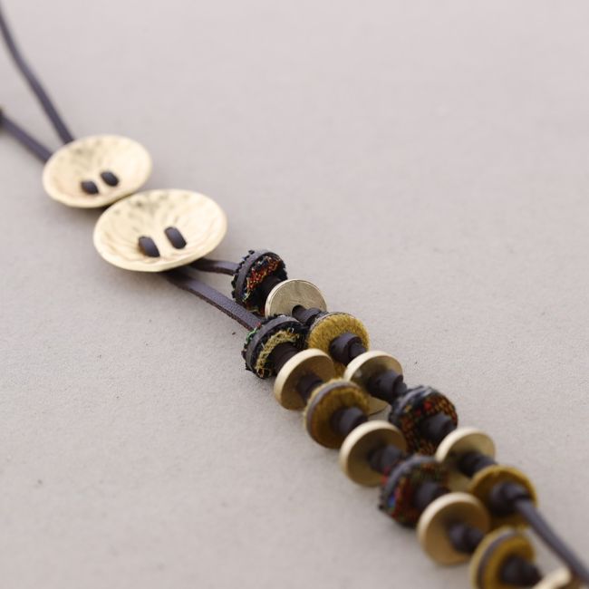 SUEDE LEATHER LONG METAL NECKLACE