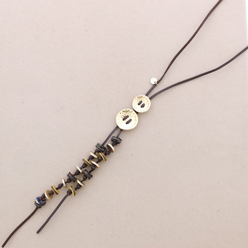SUEDE LEATHER LONG METAL NECKLACE