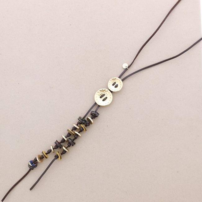 SUEDE LEATHER LONG METAL NECKLACE