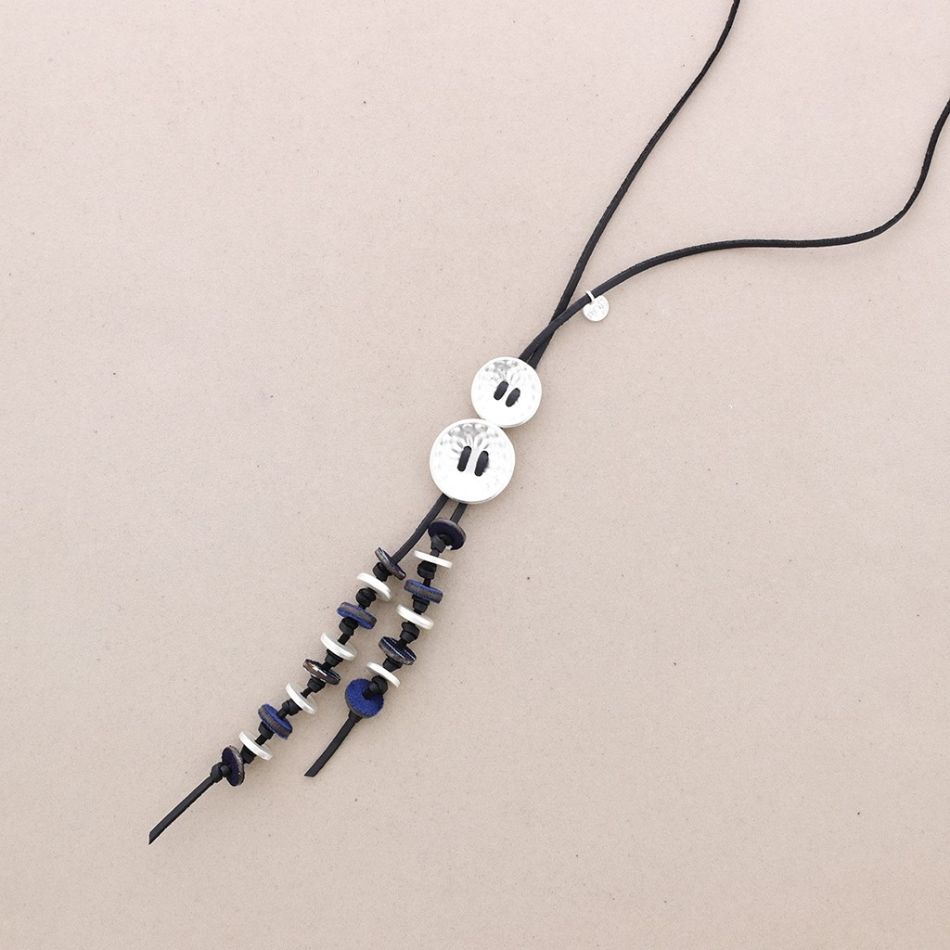 SUEDE LEATHER LONG METAL NECKLACE