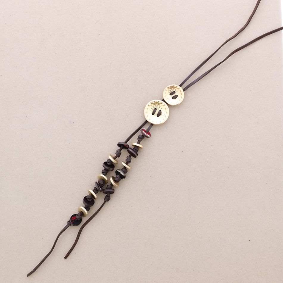 SUEDE LEATHER LONG METAL NECKLACE