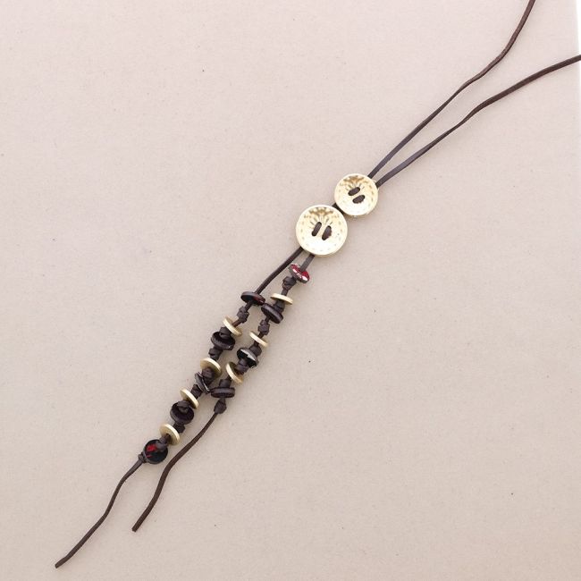 SUEDE LEATHER LONG METAL NECKLACE