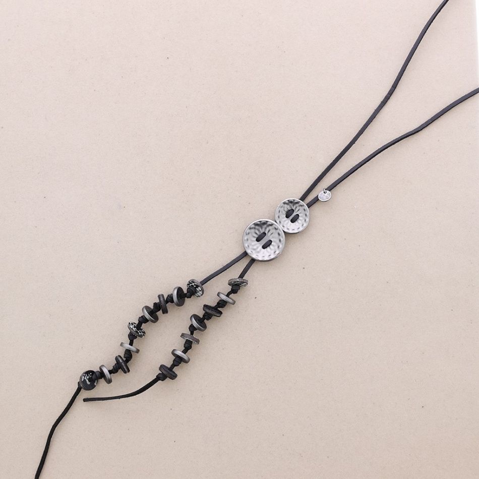 SUEDE LEATHER LONG METAL NECKLACE