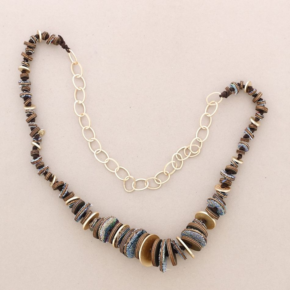 SUEDE LEATHER METAL CHAIN LONG NECKLACE