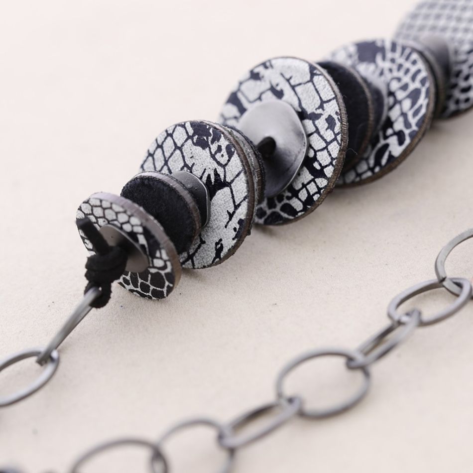 SUEDE LEATHER METAL CHAIN LONG NECKLACE