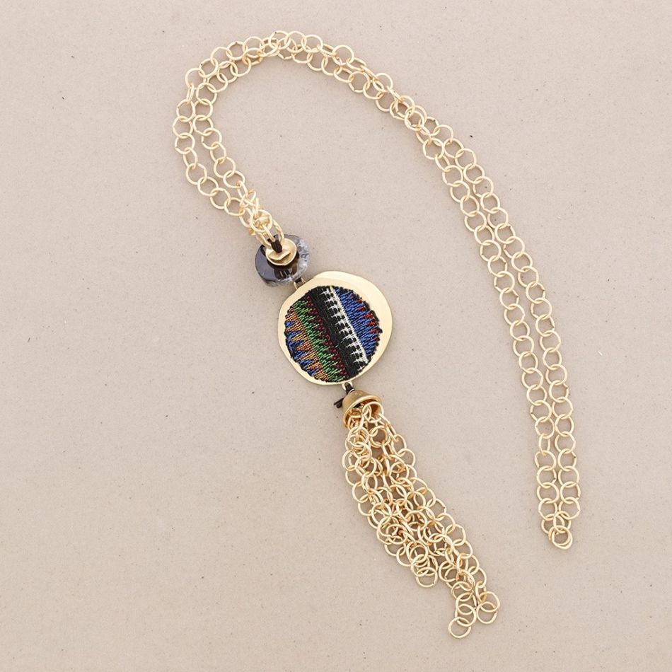 COLLAR LARGO COLGANTE METAL CADENA CUERO ANTE