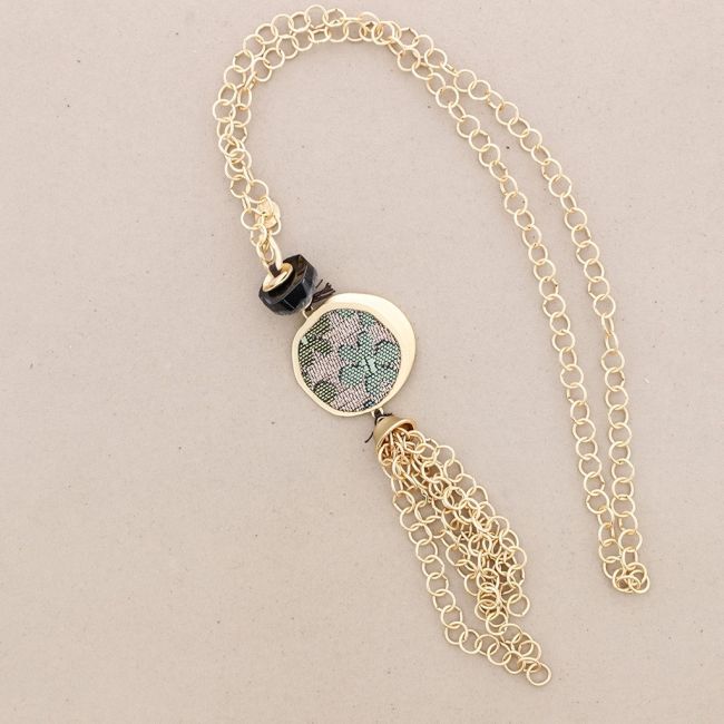 COLLAR LARGO COLGANTE METAL CADENA CUERO ANTE