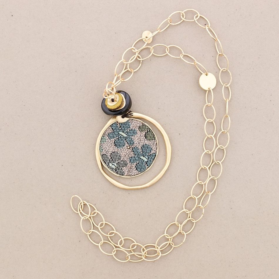 COLLAR LARGO COLGANTE METAL CADENA CUERO ANTE