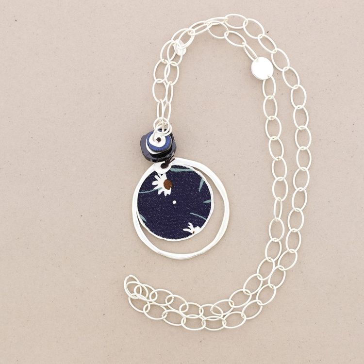 LONG NECKLACE METAL PENDANT CHAIN SUEDE LEATHER 2