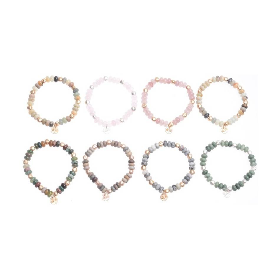PULSERA MACRAMÉ CUENTAS METAL PIEDRAS