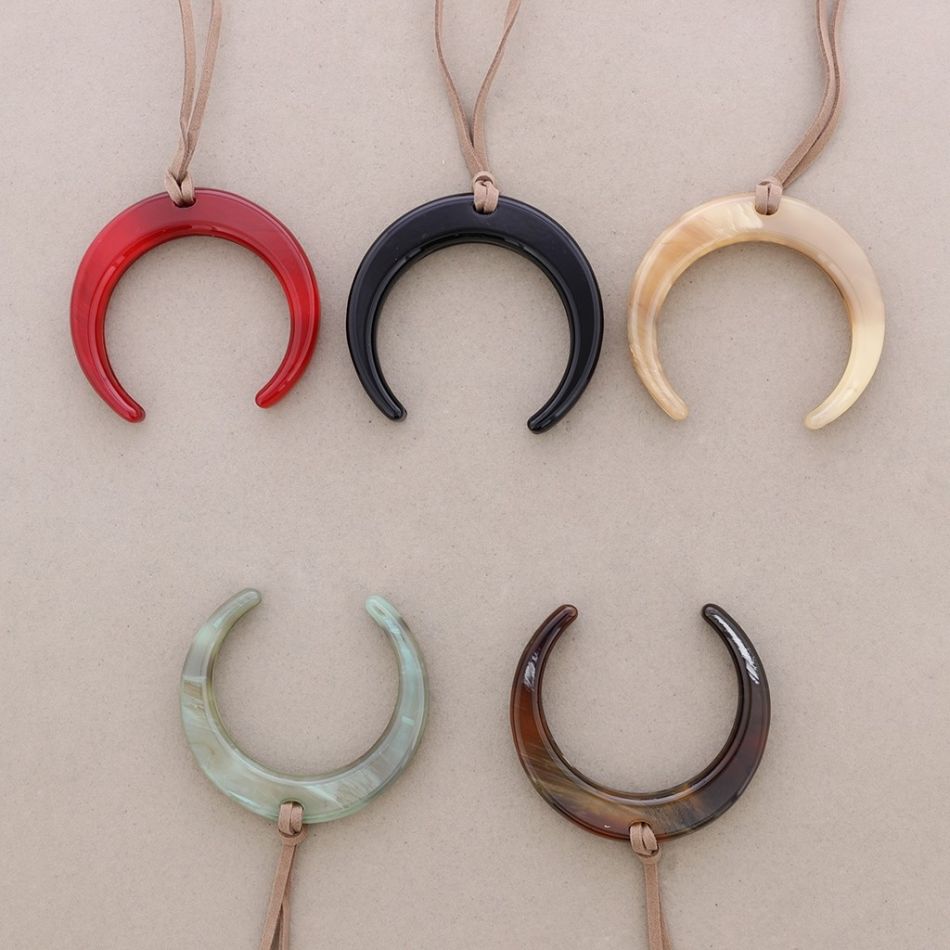 LONG RESIN HALF MOON PENDANT NECKLACE