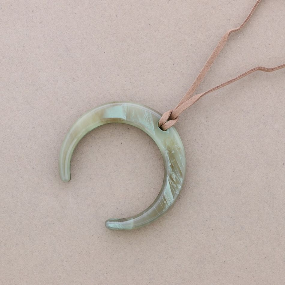 LONG RESIN HALF MOON PENDANT NECKLACE