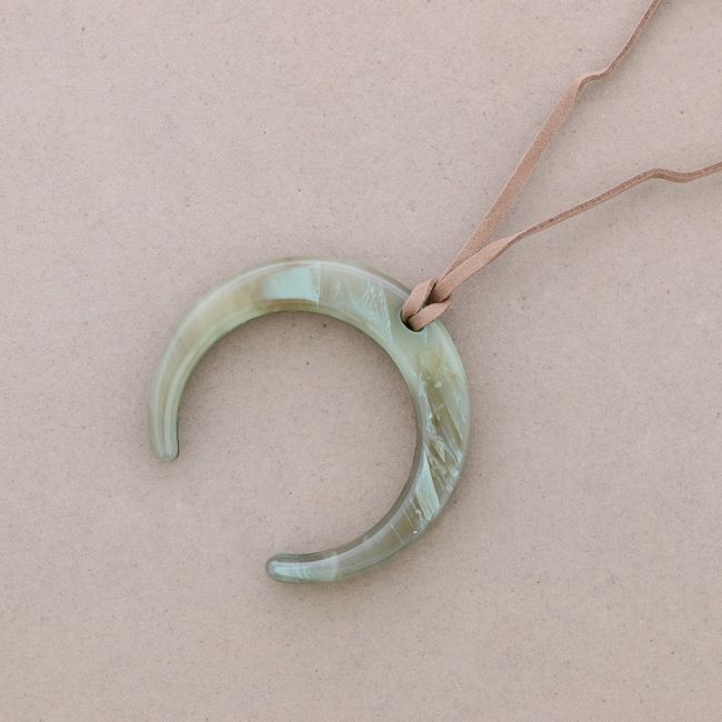 LONG RESIN HALF MOON PENDANT NECKLACE