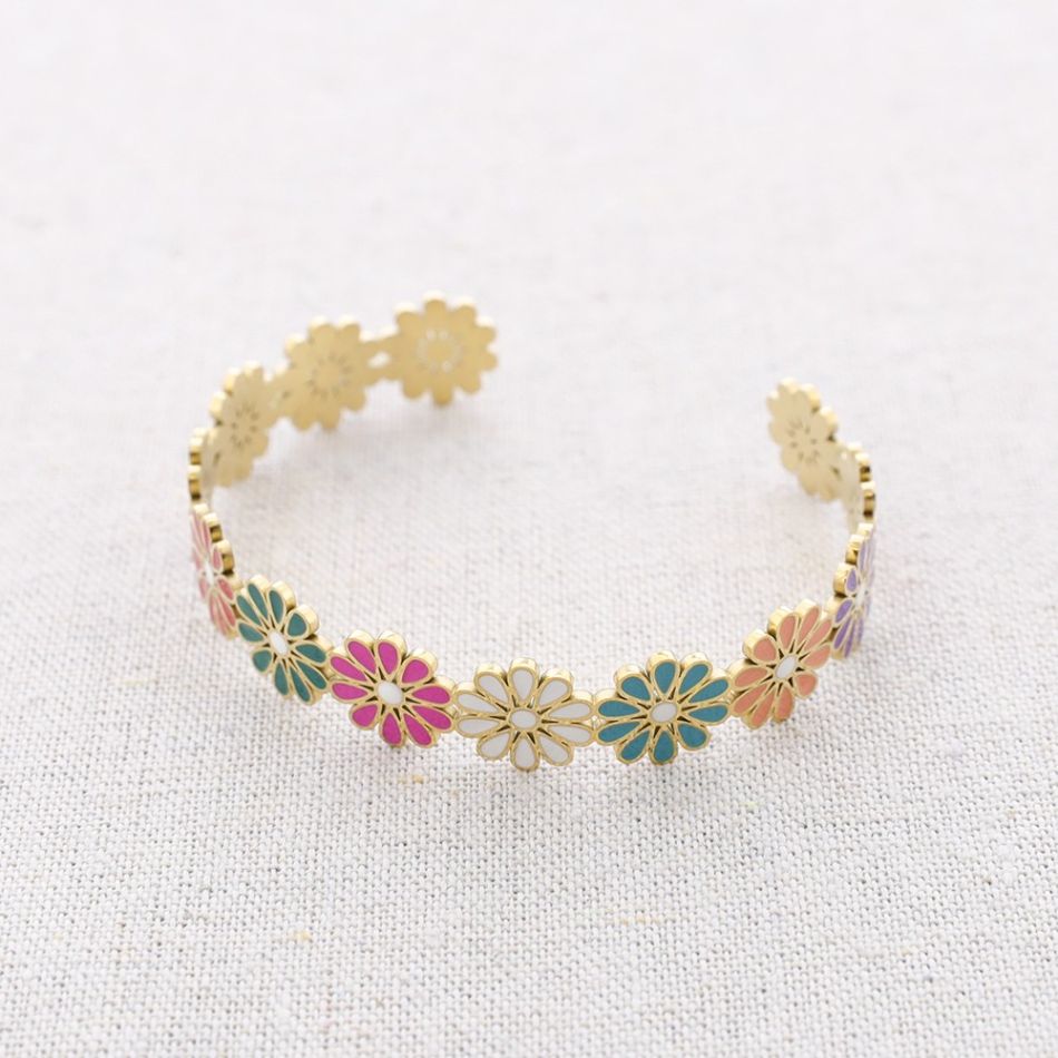 ENAMEL FLOWERS ADJUSTABLE STEEL BRACELET