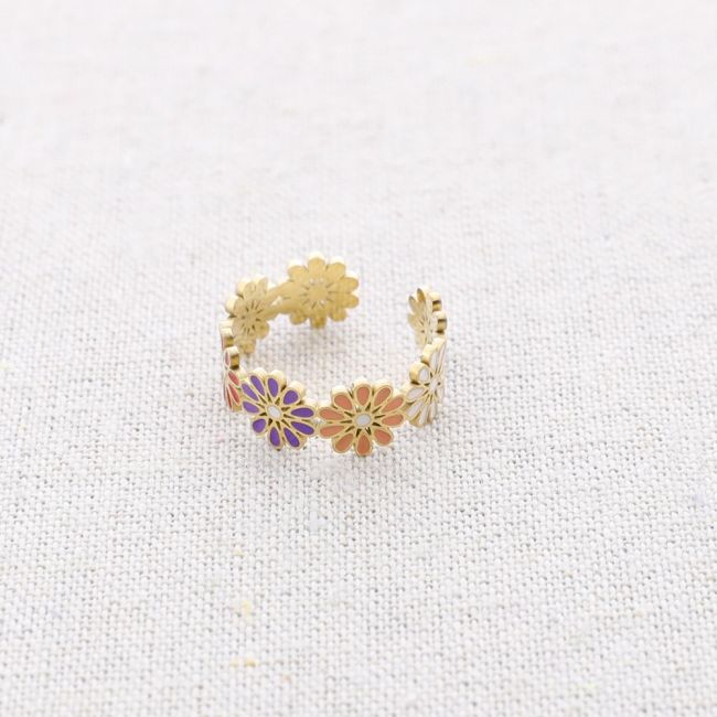 ANILLO ACERO FLORES ESMALTE