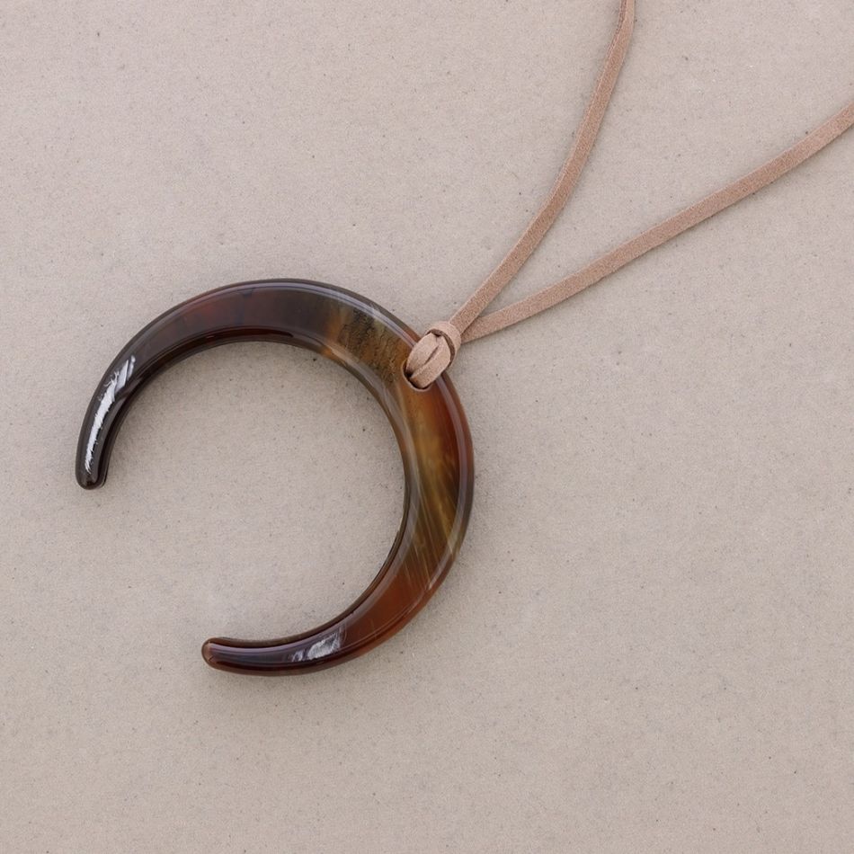 LONG RESIN HALF MOON PENDANT NECKLACE