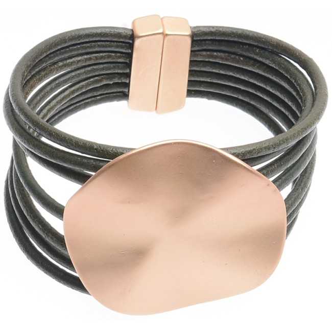 METAL MEDALLION LEATHER BRACELET