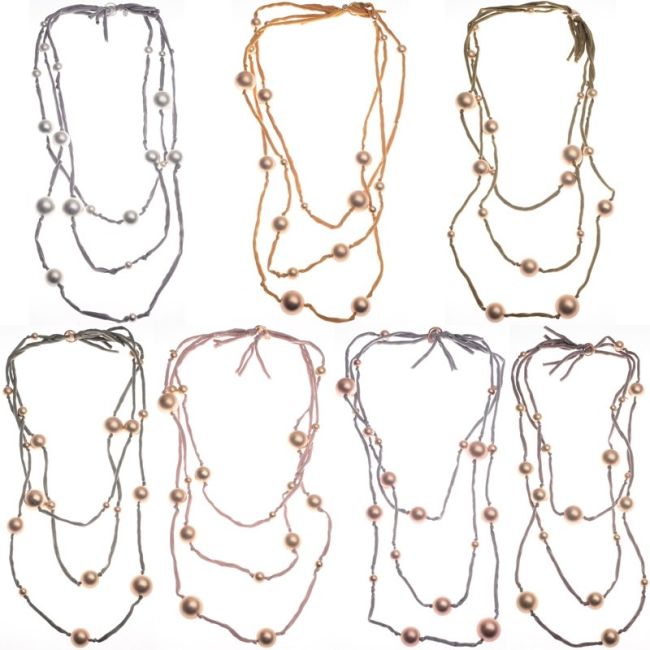 LONG NECKLACE CANVAS TUBES BALL METAL FINISH