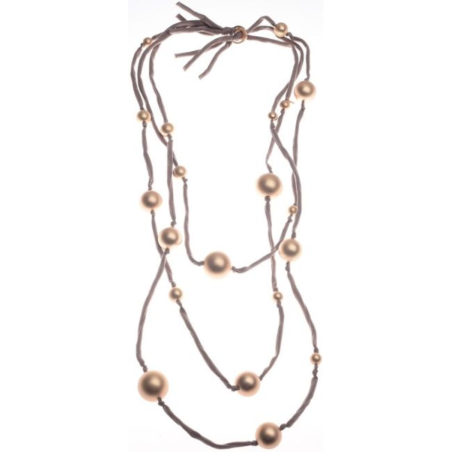 COLLAR LARGO TUBOS TELA BOLAS ACABADO METAL
