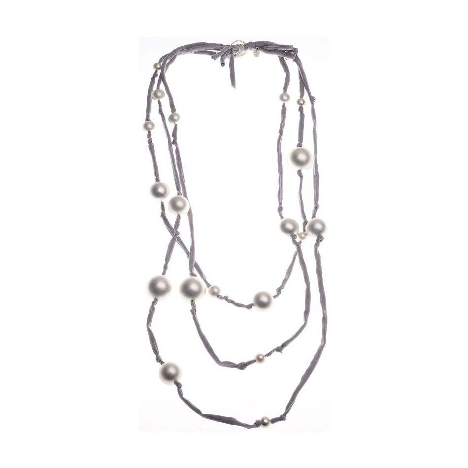 LONG NECKLACE CANVAS TUBES BALL METAL FINISH