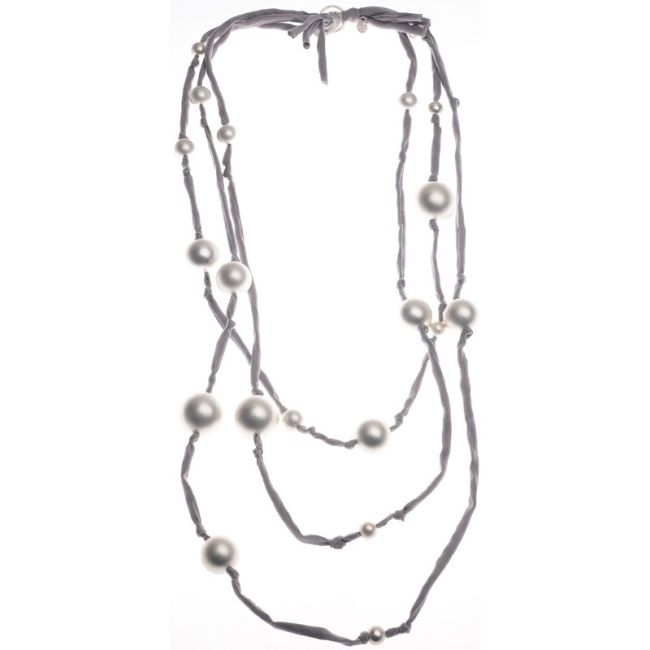 LONG NECKLACE CANVAS TUBES BALL METAL FINISH