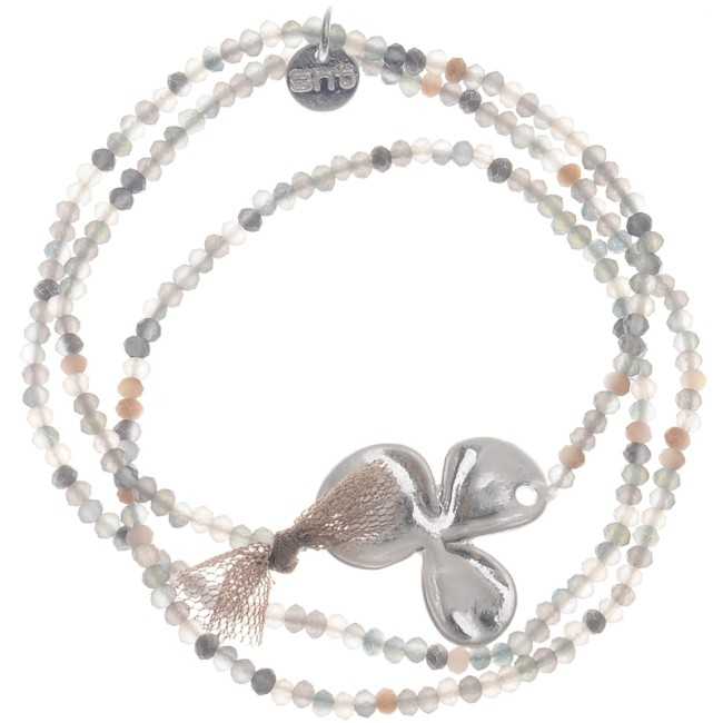 3 ROUNDS FACETED CRYSTAL BEADS METAL FLOWER BRACELET