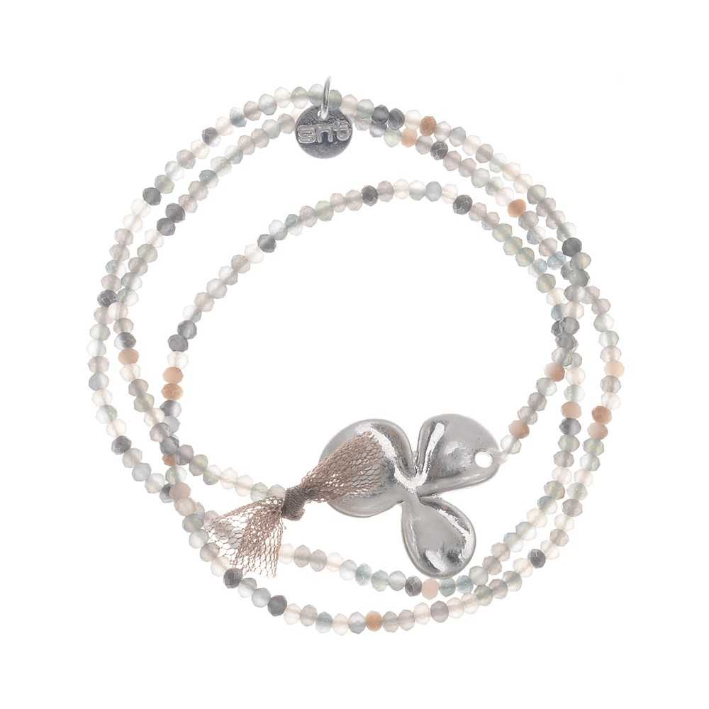 3 ROUNDS FACETED CRYSTAL BEADS METAL FLOWER BRACELET