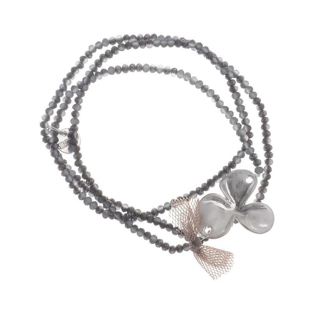 3 ROUNDS FACETED CRYSTAL BEADS METAL FLOWER BRACELET