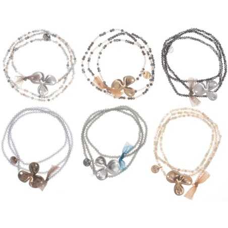 3 ROUNDS FACETED CRYSTAL BEADS METAL FLOWER BRACELET