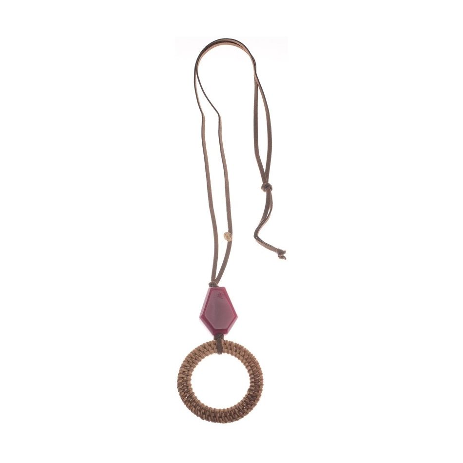 LONG NECKLACE PENDANT RESIN RING WICKER