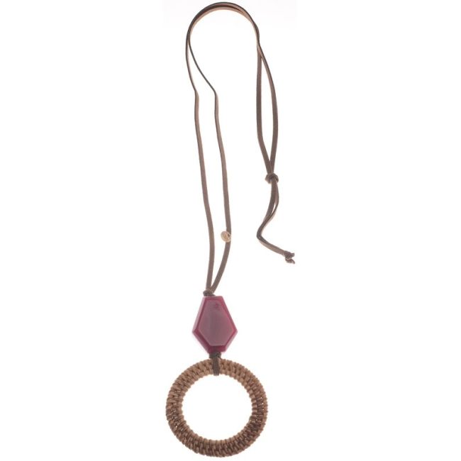 LONG NECKLACE PENDANT RESIN RING WICKER