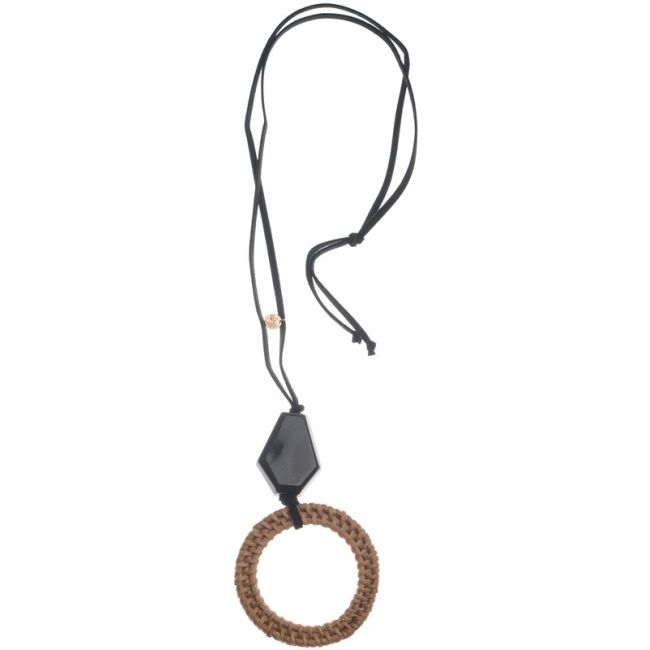 LONG NECKLACE PENDANT RESIN RING WICKER