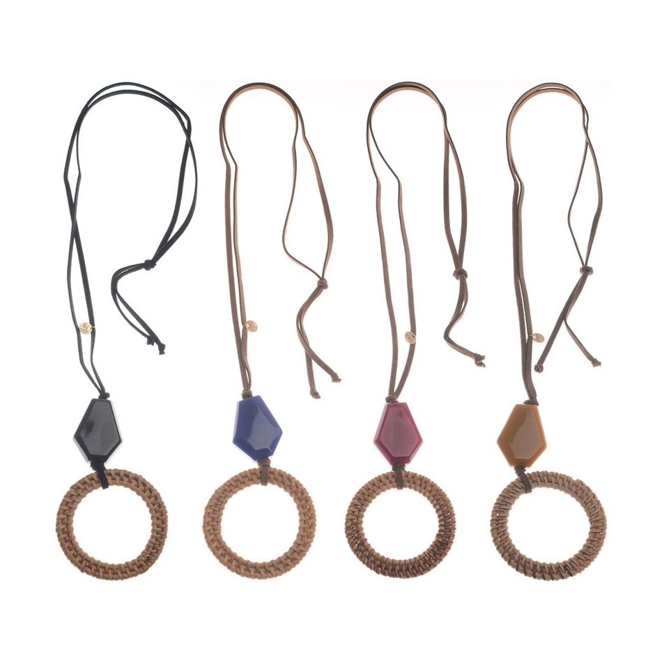 LONG NECKLACE PENDANT RESIN RING WICKER