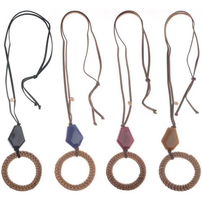 LONG NECKLACE PENDANT RESIN RING WICKER