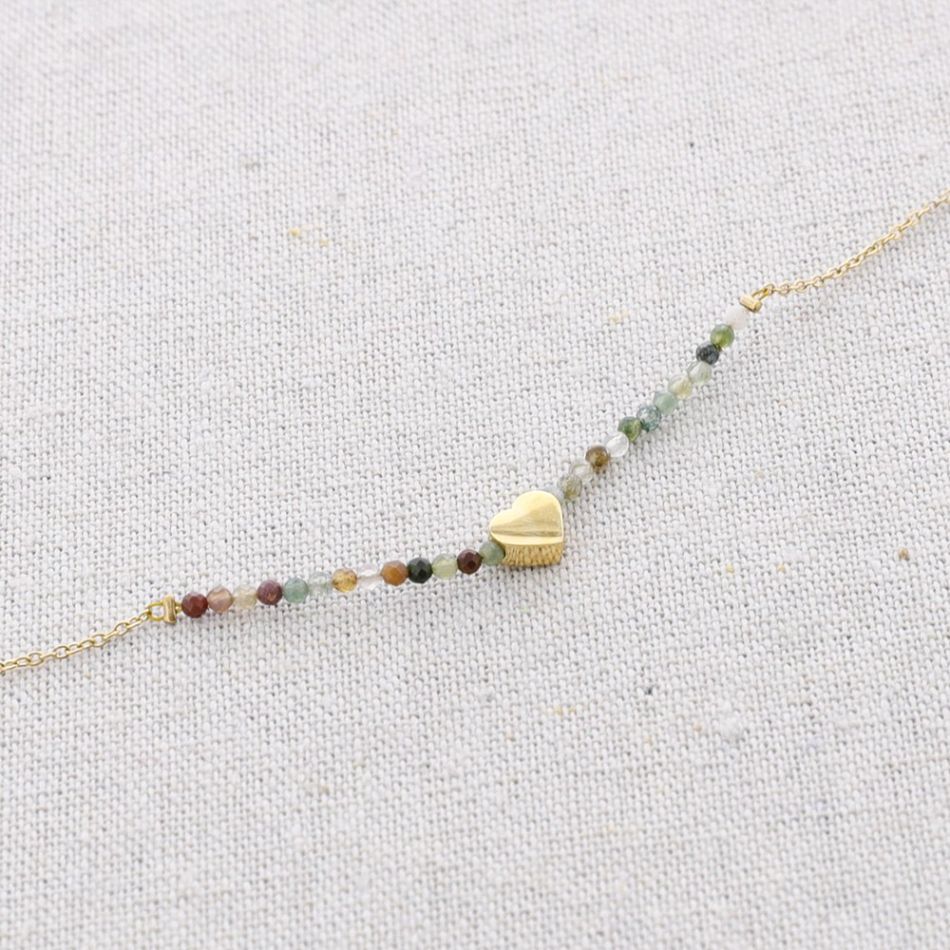 STEEL SHORT NECKLACE WITH HEART STONES