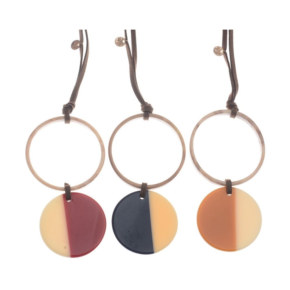 LONG NECKLACE PENDANT RESIN MEDAL RING