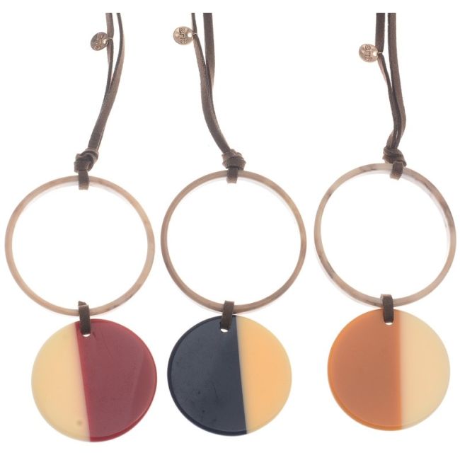 LONG NECKLACE PENDANT RESIN MEDAL RING