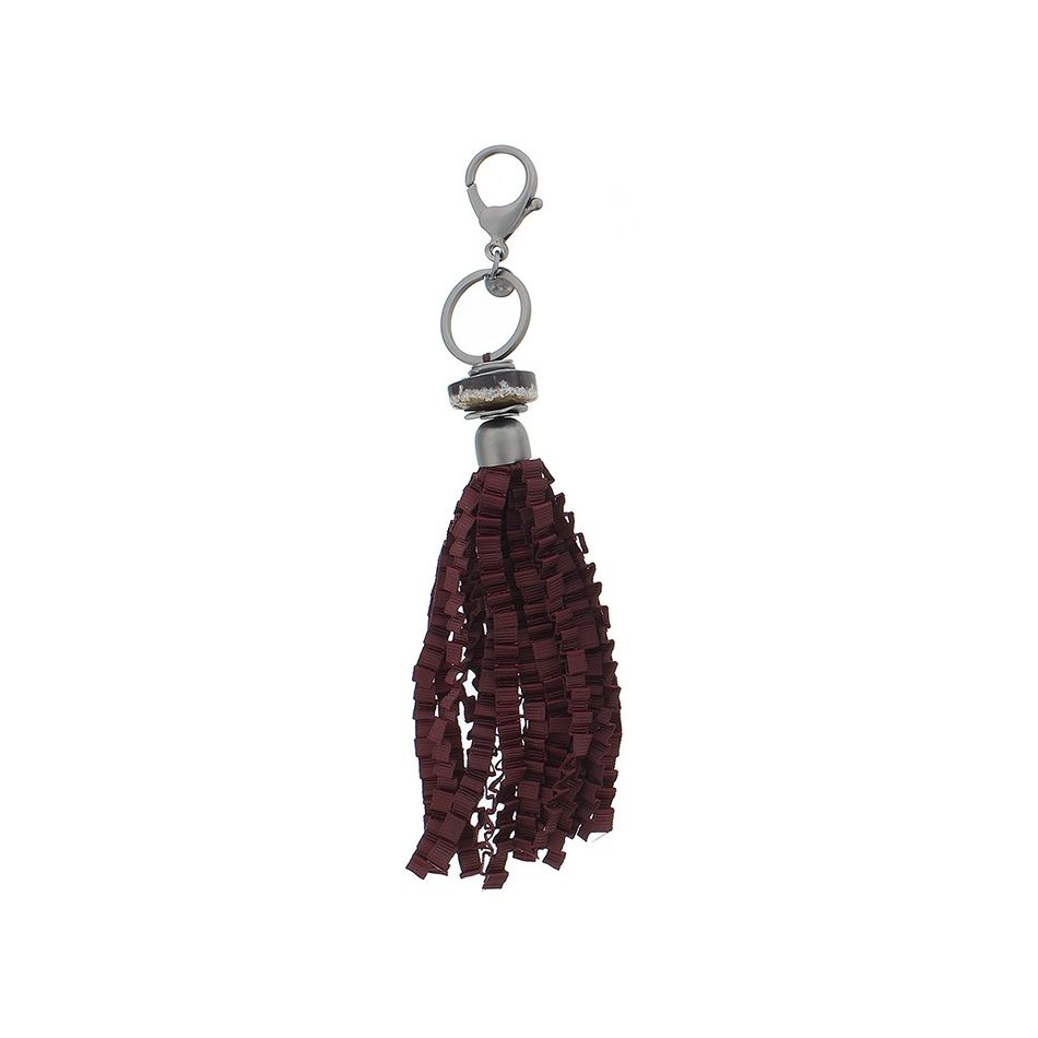 CURLY SATIN RIBBON FRINGE PENDANT KEYCHAIN