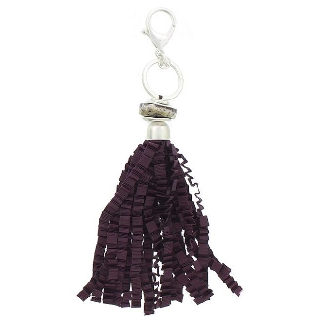 CURLY SATIN RIBBON FRINGE PENDANT KEYCHAIN