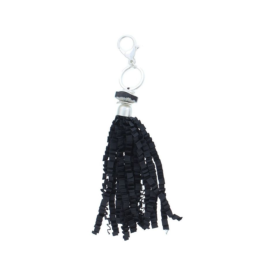 CURLY SATIN RIBBON FRINGE PENDANT KEYCHAIN