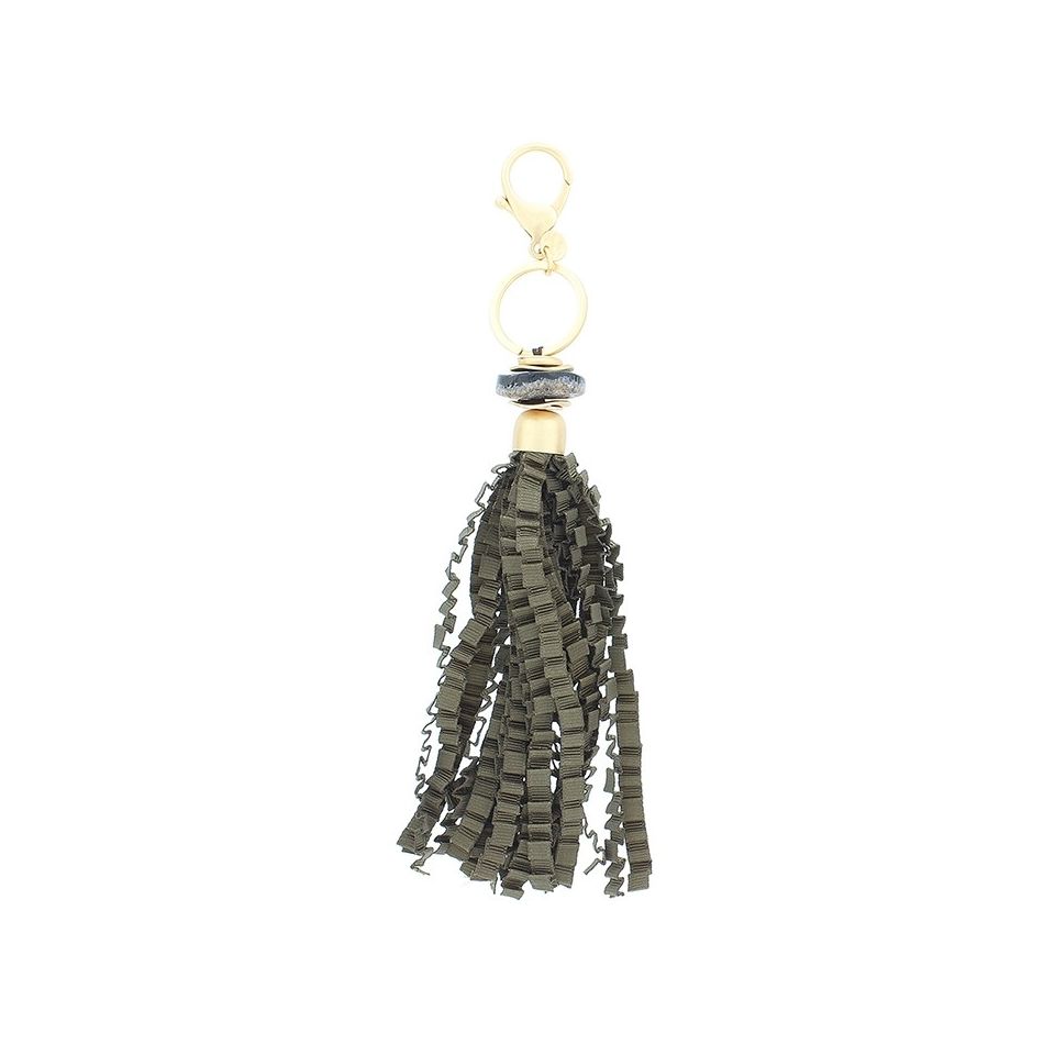 CURLY SATIN RIBBON FRINGE PENDANT KEYCHAIN