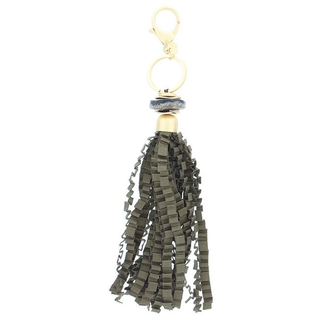 CURLY SATIN RIBBON FRINGE PENDANT KEYCHAIN