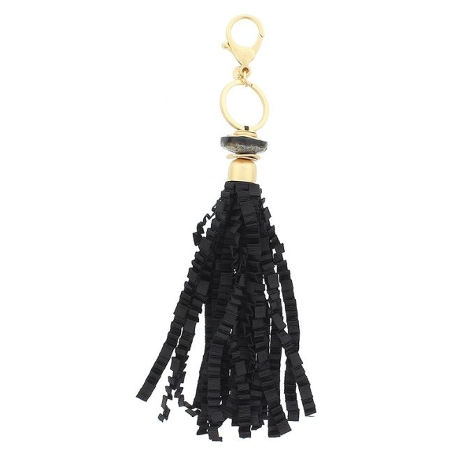 CURLY SATIN RIBBON FRINGE PENDANT KEYCHAIN