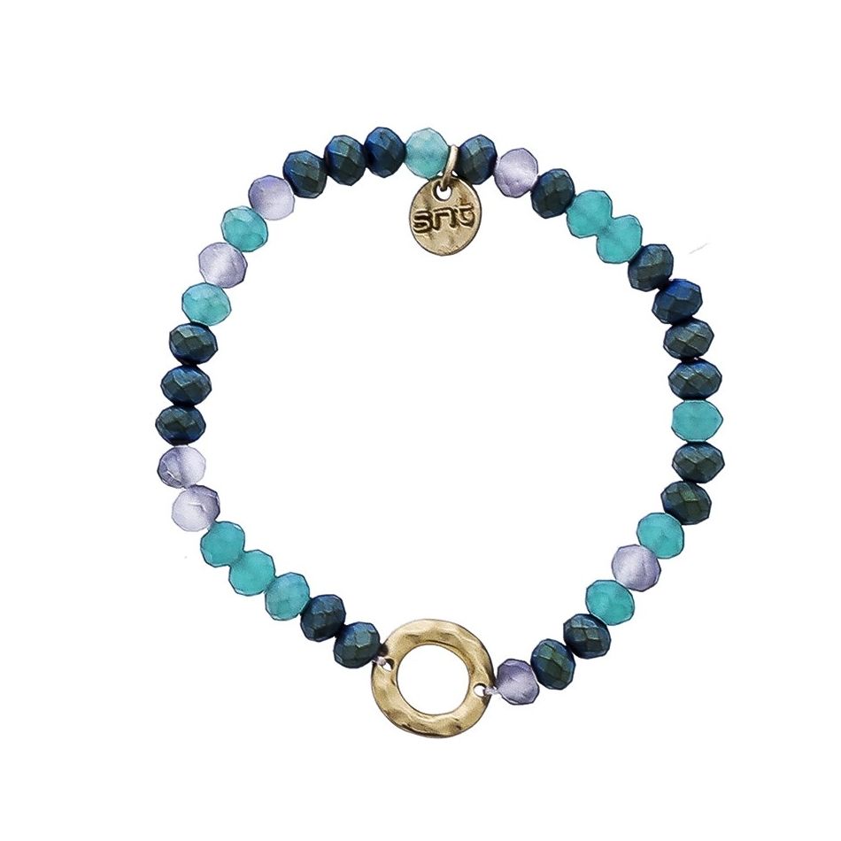 ELASTIC FACETED CRYSTAL BRACELET WITH METAL RING