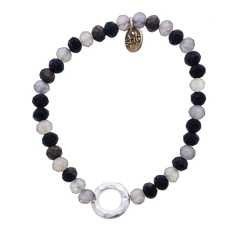 PULSERA ELÁSTICA CRISTALES FACETADOS ANILLA METAL 2
