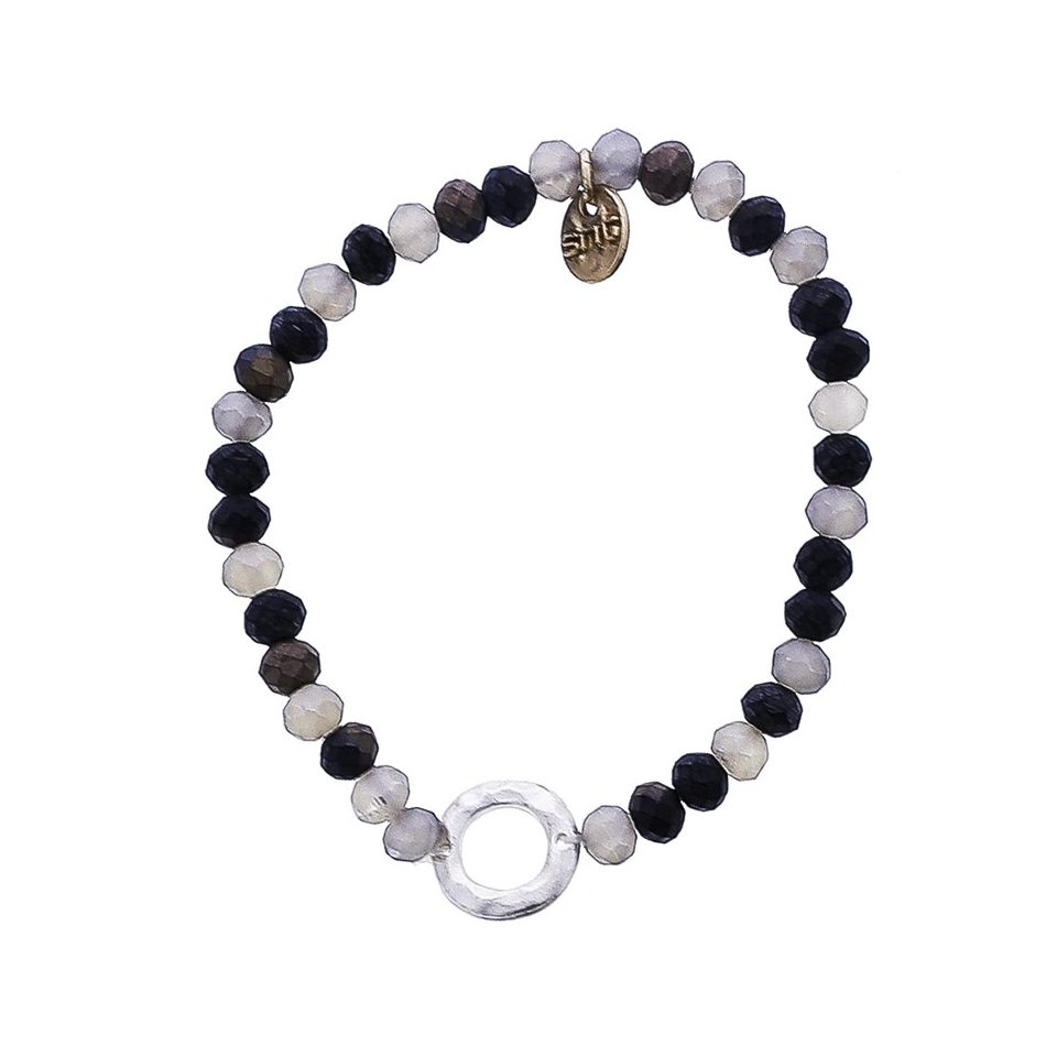 ELASTIC FACETED CRYSTAL BRACELET WITH METAL RING